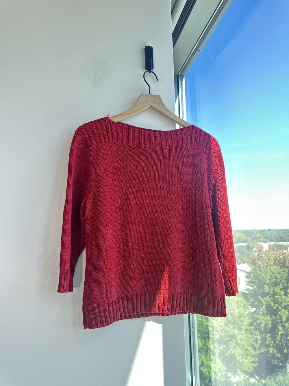 Lauren Ralph Lauren Silk Linen Cotton Blend Red Knit Boatneck Sweater Sz PL